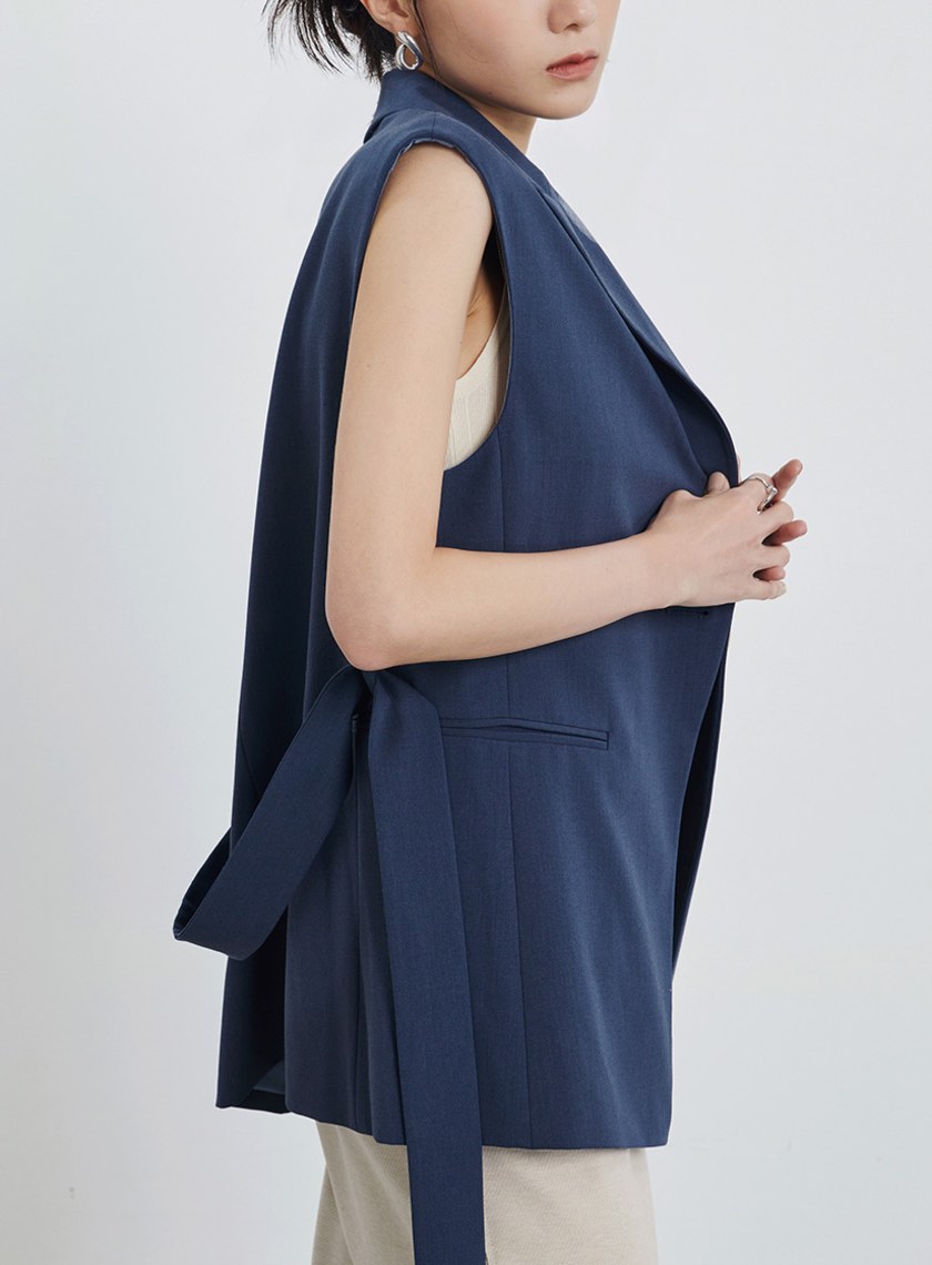 俐落劍領綁帶西裝背心外套